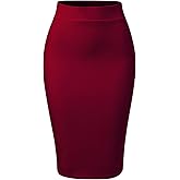 MixMatchy Women's Office Work Pencil Skirt Stretch High Waist Knee Length Bodycon for Business Casual