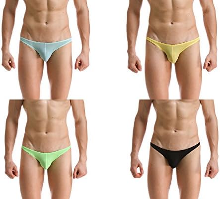 TMWEVN Sexy Men Underwear 4 Pack, Ice Silky Smooth Brief Underwear (XXL, Blue+Black+Green+Yellow)