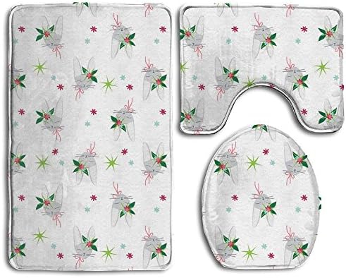 Personalization Cute Foral Rabbit Soft Toilet Carpet Three Pieces,Non Slip Bathroom Rugs,Toilet Lid Cover,U-Shaped Toilet Mat