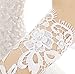 WDING Long Fingerless Rhinestone Beaded Lace Bridal Gloves for Formal Wedding Prom Party (White)