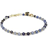 Morchic 3mm Tiny Beads Natural Gemstone Bracelet for Women, Adjustable 7.1" Energy Gem Charm Jewelry, Dainty Handmade Birthday Gift