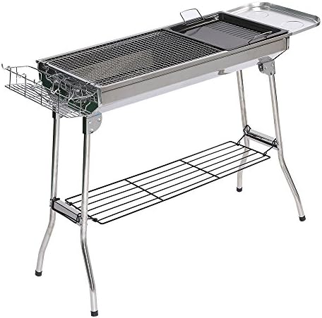 Foldable Portable Carbon Stainless BBQ Grill Convenient Heavy-duty ,6-Piece BBQ grill, baking pan, spices dish, barbecue folder, carbon clip and 10 Needles.