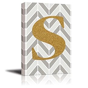 The Letter S in Gold Leaf Effect on Geometric Background - Modern Hip Young Art Art - Canvas Art Home Art - 12x18 inches