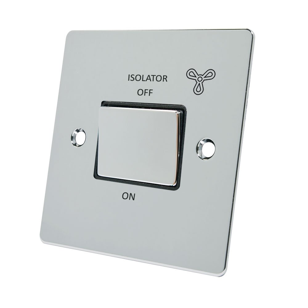Alliance Electrical FPC3PFANBC 10 A 3-Pole Black Insert Flat Fan Isolator Metal Rocker Switch - Polished Chrome