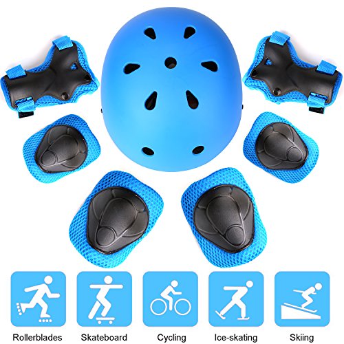 Kids Protective Gear Set, Sport Safety Equipment Adjustable Child Helmet Knee Elbow Pads Wrist Guards for Skating Skateboard and Other Sports Outdoor Activities, 7 Packs - Thumbnail 7