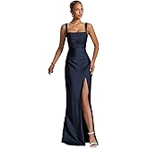Plakend Satin Navy Blue Prom Dresses Long for Women Spaghetti Straps Mermaid Slit Cocktail Dresses Maxi Formal Gowns Size 4