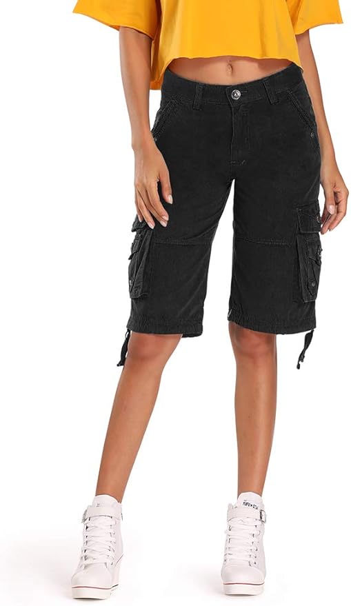 Lanesra Women's Casual Cargo Shorts,Cotton Relaxed Fit MultiPocket