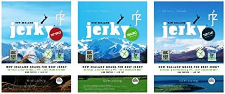 New Zealand Natural Premium Grass-Fed Beef Jerky 3 Flavor Variety Bundle, 1 each: Original, Peppered, Teriyaki (2 Ounces)