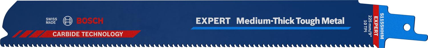 Bosch Professional 3x Expert ‘Medium-Thick Tough Metal’ S 1155 HHM Reciprocating Saw Blade (for Tough steel, Stainless steel sheets, Length 225 mm, Accessories Reciprocating Saw)