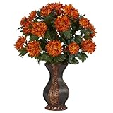 Nearly Natural 6664 Spider Mum with Urn Decorative Silk Plant, Orange