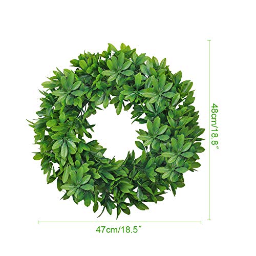 Nahuaa 18" Artificial Wreath for Front Door Decor Faux Silk Schefflera Leaf Garland armhouse Spring Home Office Housewarming Gift Easter Decorations