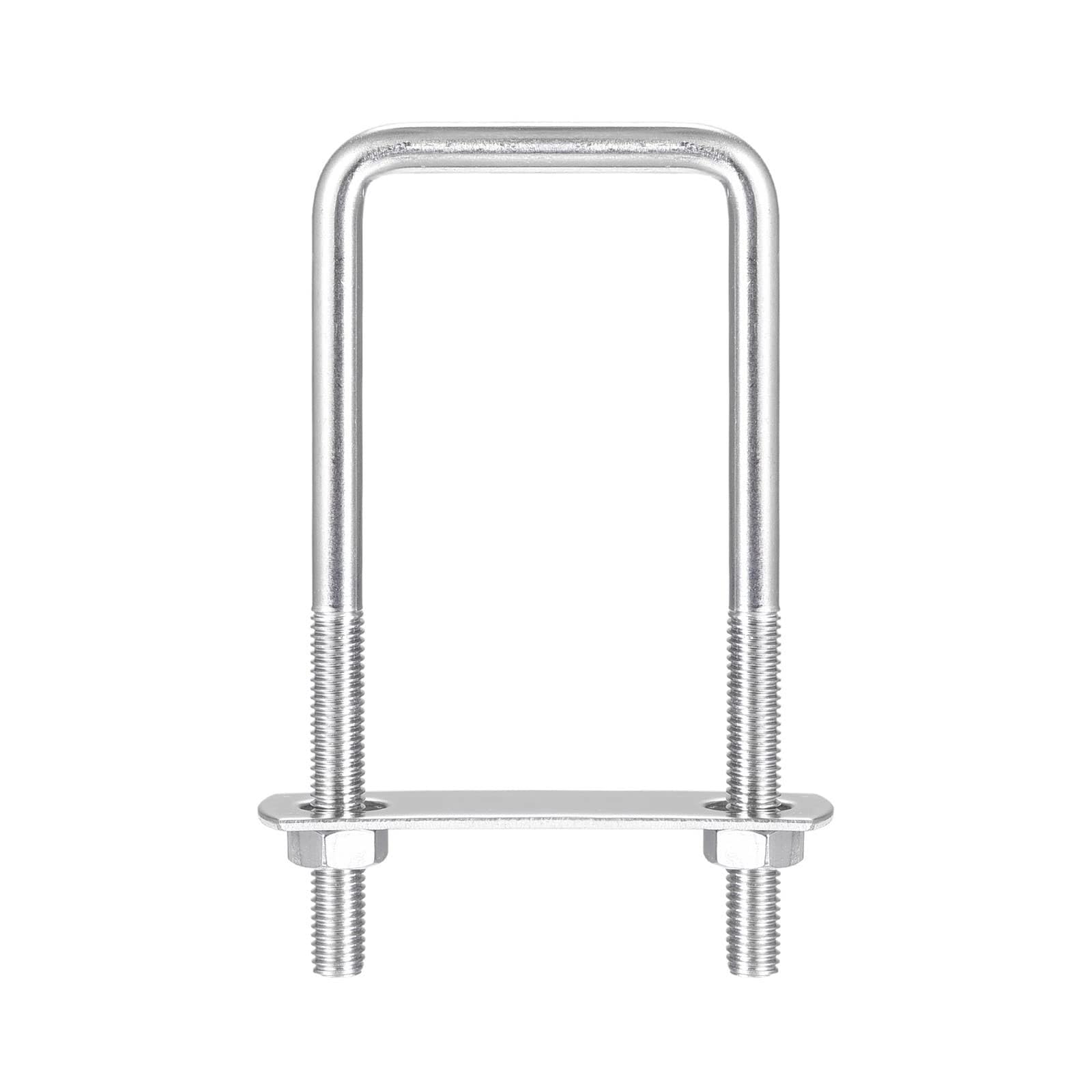 TA-VIGOR 2 sets M8 Square U-Bolts, 50mm Inner Width 120mm Length 304 Stainless Steel U-Bolts with Nut, Plate for Attaching Piping Conduit Cable Tube Brackets Boat Trailer