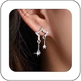Vacaonio Bohemia Crystal Star Stud Earrings Open Star Cz Earrings Hollow Star Dangle Earrings Sparkly Rhinestone Star Drop Earrings Silver Lucky Star Earrings Jewelry for Women