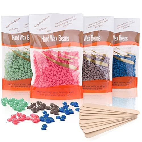 Hard Wax Beads, 4 X 100G Painless with 10 Applicators, Professional Wax Beads for Eyebrow, Armpit, Bikini, Back, Chest, Legs, Painless Hair Removal, Christmas Gifts