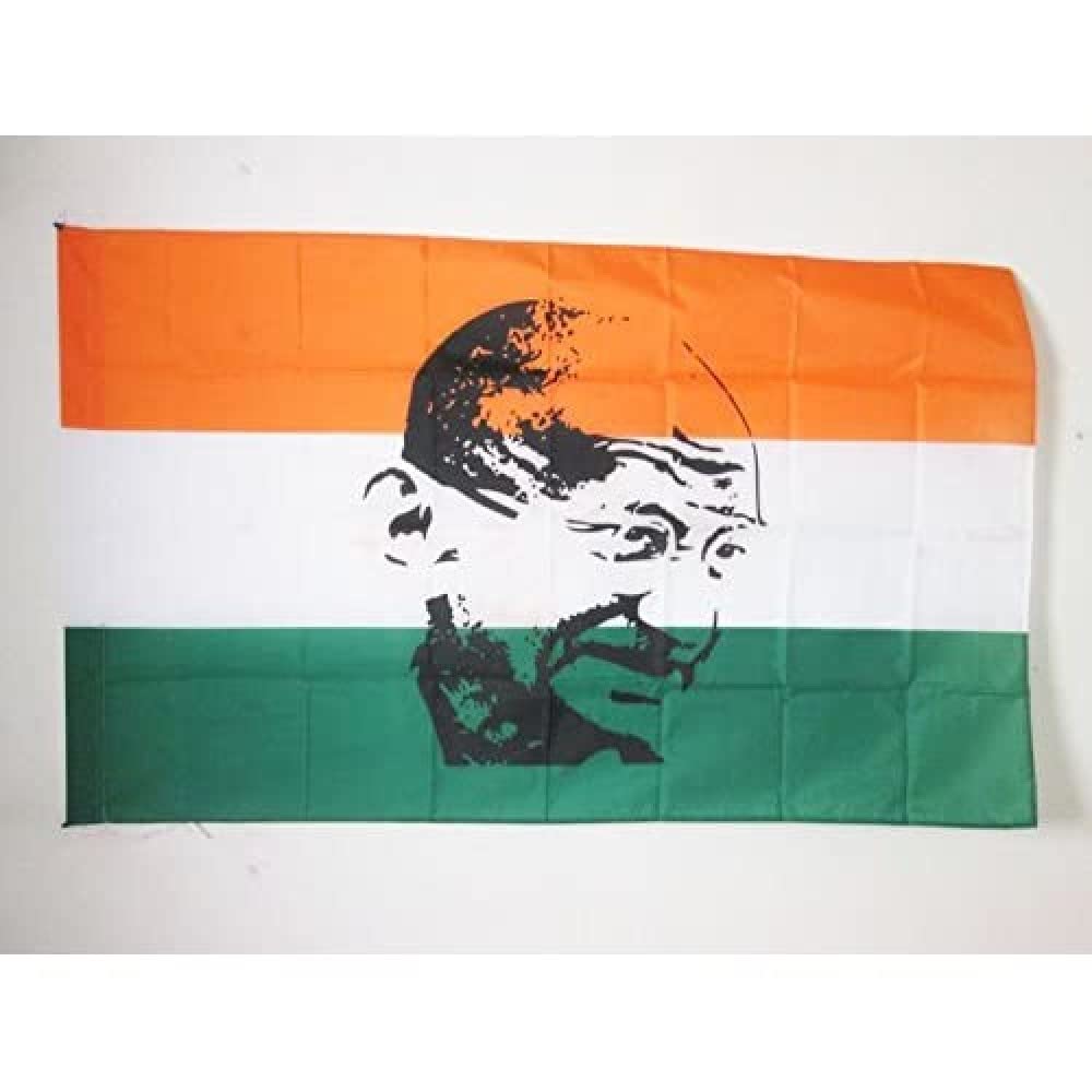AZ FLAG - India with Ghandi Flag - 3x5 Ft - Indian Banner with Sleeve - 100% Polyester - Fade Resistant - Vivid Colors - 3' x 5' Feet - 150x90 Cm