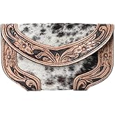 Merbaa Women Cowhide Hairon and Tooled Leather Western Handmade Ladies Clutch Trifold Wallet