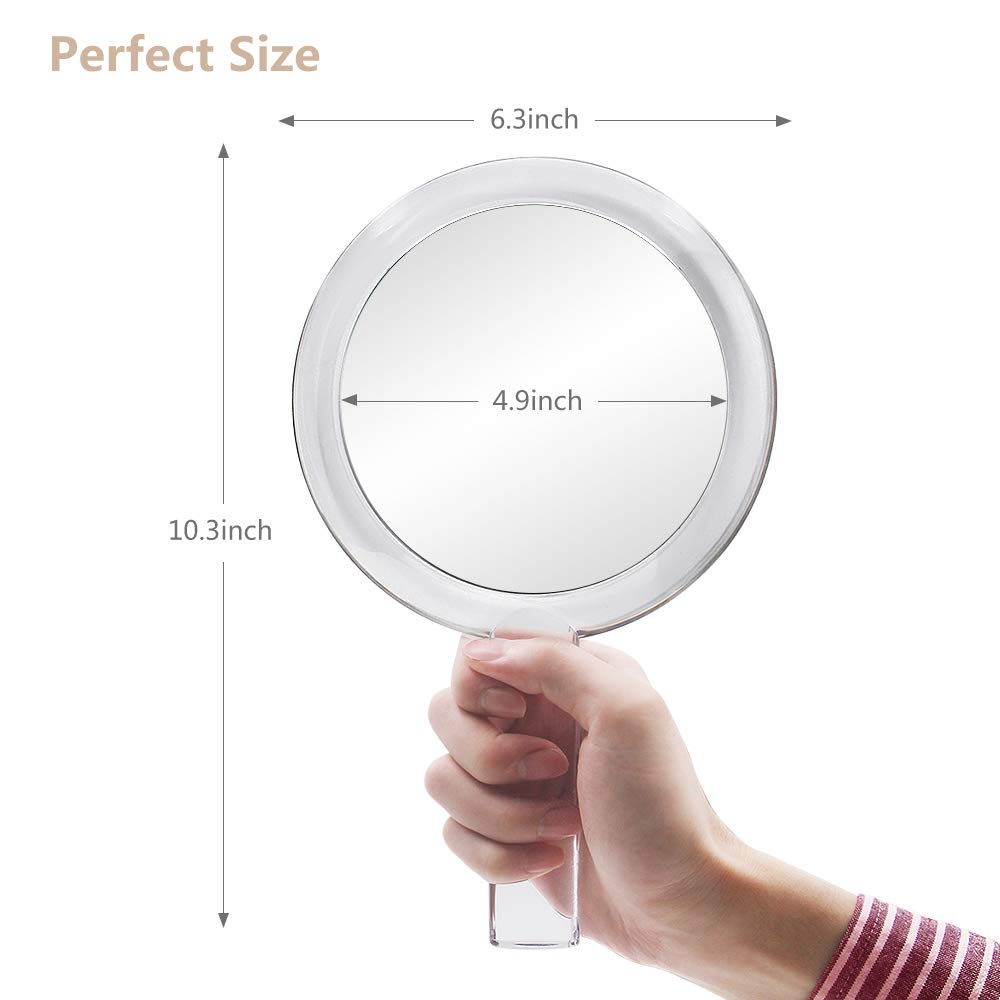 Gotofine 1X & 10X Magnifying Double Side Hand Makeup Mirror with Stand, Handheld Vanity Mirror, Clear: Furniture & Decor
