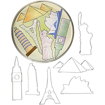 R&M International 1875 Landmarks Cookie Cutters, Big Ben, Sydney Opera House, Statue of Liberty, Pyramid, Eiffel Tower, Tower of Pisa, 6-Piece Set