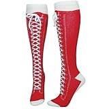 Whimsical Knee-high Socks (Red) Printed Laces and Real Shoelace - 1 Pair