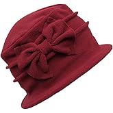 Womens Bell Beret Hat French Vintage Floral Fleece Cloche hat Classic Winter 1920s Bucket Hat