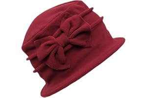 HUNTERBEE Womens Bell Beret Hat French Vintage Floral Fleece Cloche hat Classic Winter 1920s Bucket Hat