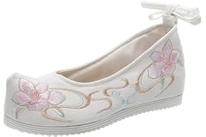Chinese Ancient Embroidered Hanfu Shoes: 1 Pair Chinese Style Shoes Cloth Vintage Embroidery Mary Lace- up Shoes for Ladies G