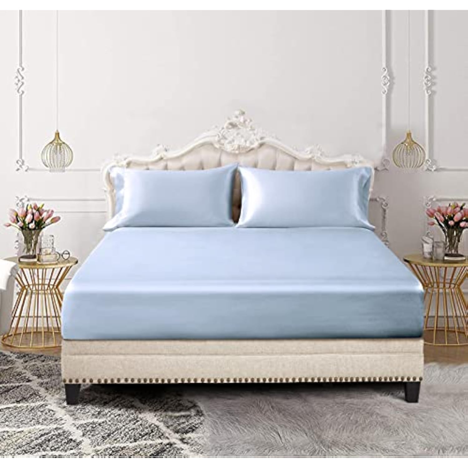 SiinvdaBZX 3-Piece Set Satin Twin XL Fitted Sheet & 2 Pillowcase 50%OFF