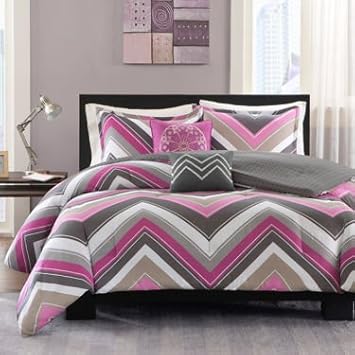 Intelligent Design Jada Chevron Comforter Set 5pc Full Purple Bedroom Collection Kids