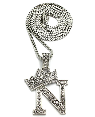 Crown iced out king crown initial letters pendant 24" box ch…
