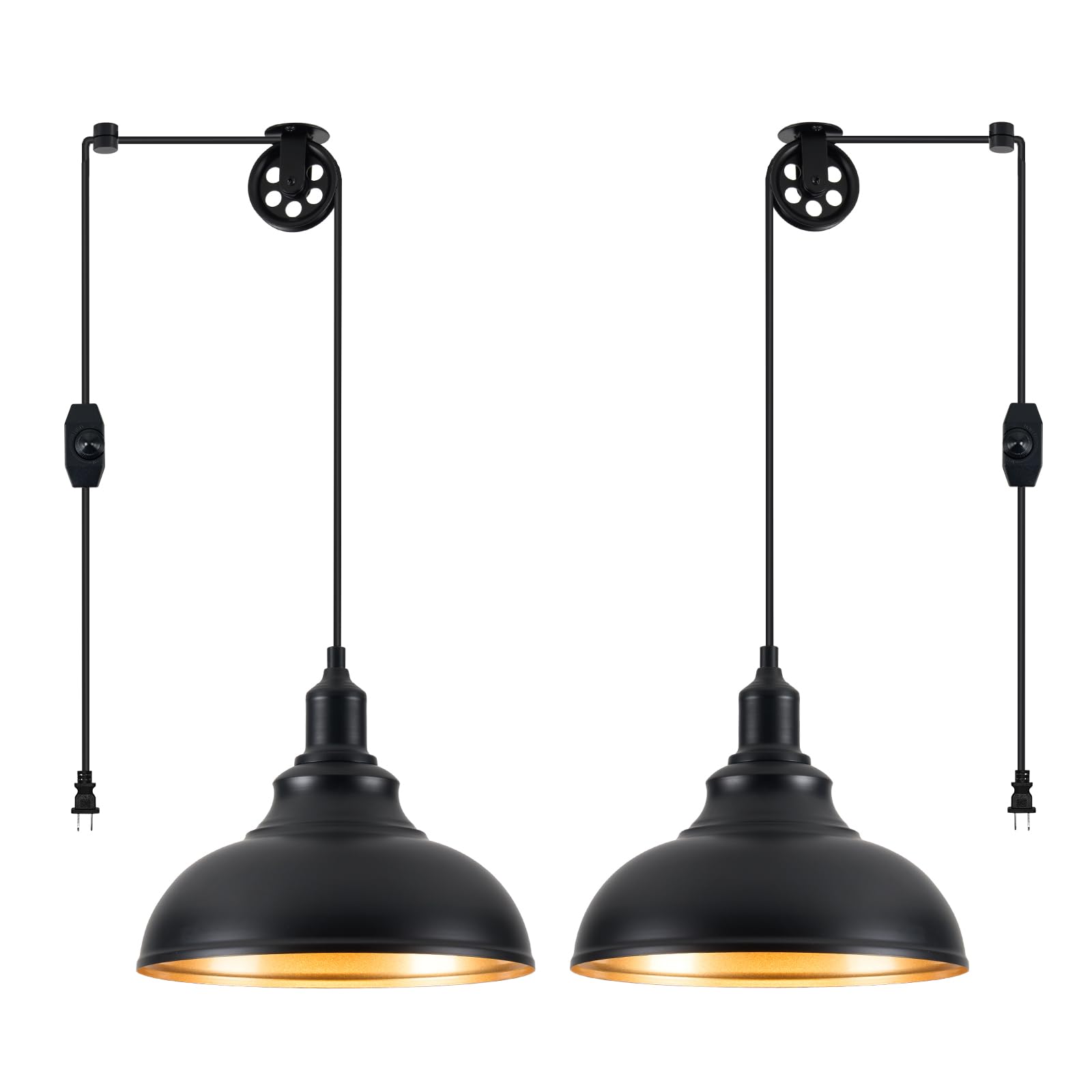 Photo 1 of ALAISLYC Black Pendant Light Hanging Lamps for Living Room Plug in 15FT Dimmable Switch Adjustable Pulley Hanging Lights with Cord for Kitchen Bedroom 2 Pack