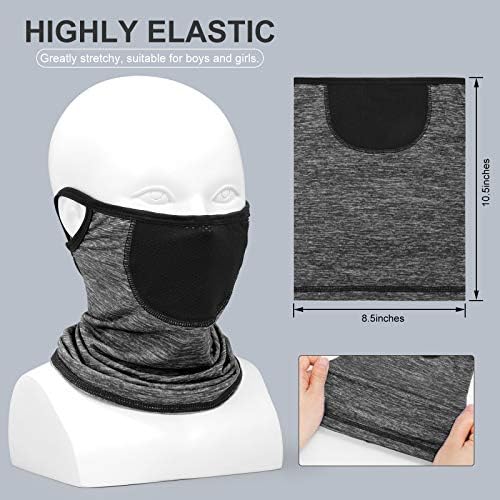 Colorful children's neck gaiter featuring playful animal faces.