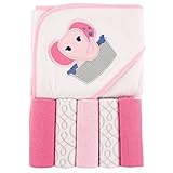 Luvable Friends Hooded Towel and 5 Washcloths, Pink Elephant