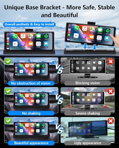 Car Tablet Pro Max 2026 – 10.26” Apple Car Play Screen Android Auto | Touchscreen Portable Apple CarPlay Screen for Car with Dash Cam ,GPS Navigation,Voice Control,Mirror Link,Bluetooth,FM,AUX
