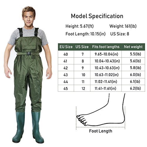 Chest Wader Fishing Hunting Boot Foot Waders, Durable Waterproof Light Weight Affortable + Wader Hanger