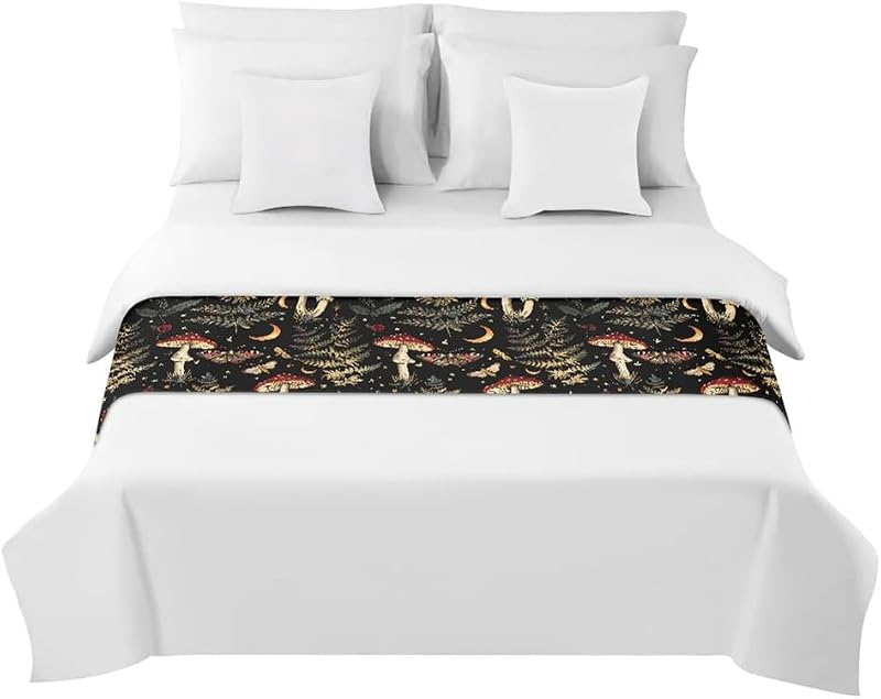 Morbuy 3D Mushroom Bed Runner 50x210cm for Stylish Bedroom Decor