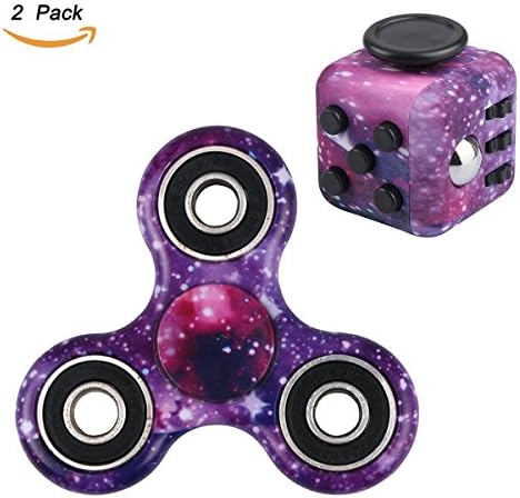 Fidget Toy Set of Tri-Spinner and Fidget Cube Camouflage,Anxiety Attention Stress Relief for Children & Adults,Pack of 2 Starry Sky