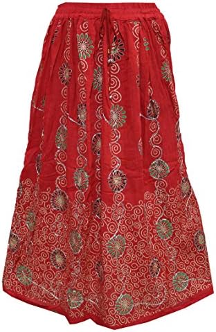 Yogachic Women's Rayon Red Printed Maxi Skirt