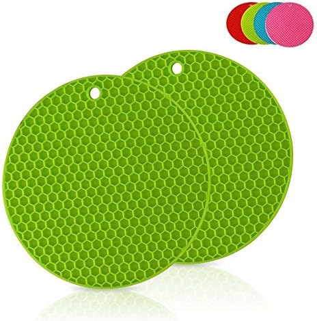 Coaster Pot Holders Trivet Mat Flexible Jar Opener Pads Silicone Kitchen Tool (2 pieces)(Green)