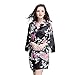 Deksias Women's Printing Peacock Kimono Robe Silk Robe (XXL, Black)