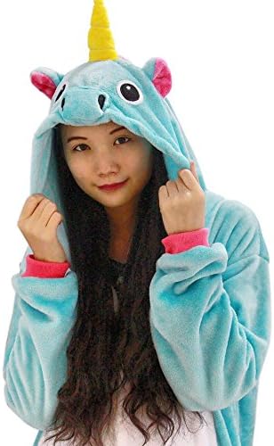 HKSNG Blue Pink Purple Unicorn Adults Animal Footed Pajamas Kigurumi Onesies Cosplay Costumes (S(150-158cm), New Blue Unicorn)