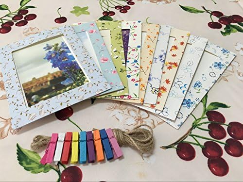 Get Orange Floral style DIY Paper Photo Frame Wall Deco with Mini Clothespins and stickers - Fits 4"x 6" Pictures (Floral)