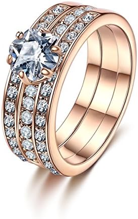 Forcolor Rose Gold Plated Three-Row SWAROVSKI ELEMENTS Crystal Round Cut Ring