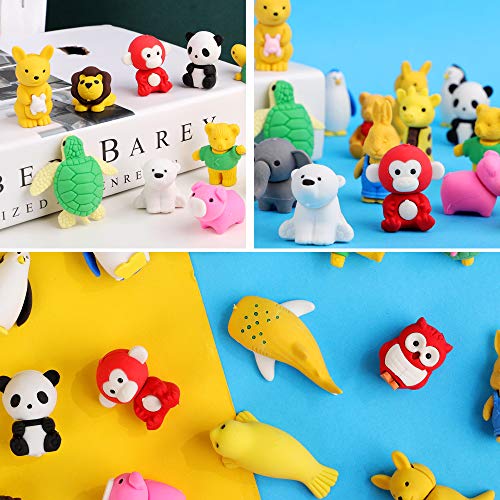 FiGoal 70 Pack Assorted Animal Erasers in 35 Designs with Storage Box
