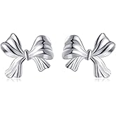 Reffeer Solid 925 Sterling Silver Cute Bow Studs Earrings for Women Teens Ribbon Bow Stud Earrings