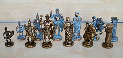 Manopoulos Romans Chess Set - Blue-Copper - Handmade in Greece