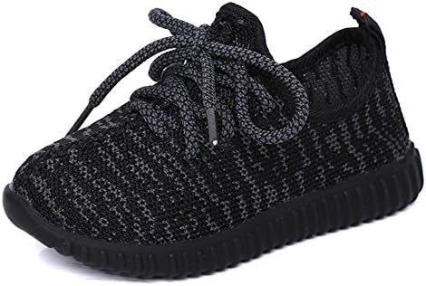 CAIKO Baby Boy Girls Breathable Kint Lace-up Running Shoes,Walking,Outdoor,Exercises,Athletic Sneakers EU25 Black