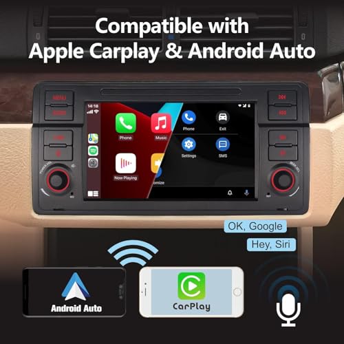 LXKLSZ Car Radio for BMW E46 3 Series 1999-2004 Compatible with Wireless Carplay/Android Auto with Touch Screen IPS/Bluetooth/Mirror Link/FM/AM/USB