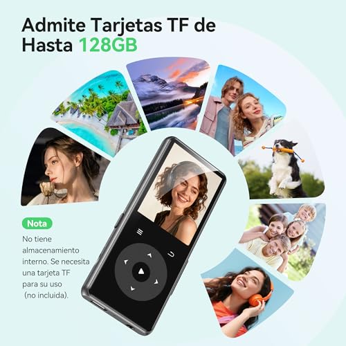 AGPTEK Reproductor MP3 Bluetooth 5.4, 1.8" Reproductor MP3 Metal Portátil, Altavoz Integrado y Radio FM, MP3 de Niños Botones Táctiles, Sin Memoria Interna, Externo hasta 128GB (0 GB)