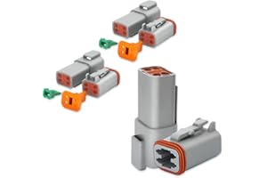 PARANNIC DT04-4P DT06-4S DT 4 Pin Way Gray Connector 2 Set, Size 16 Solid Contacts 14-18AWG Waterproof Electrical Wire Connector with Seal Plug for Truck, Off-Road Vehicles, Marine, Motorcycle Wiring