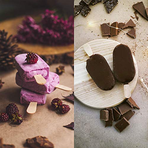 FADIKX 2 Pcs Silicone Popsicle Molds, Silicone Funnel Homemade Ice Cream Mold with 4 Cavities 50 Wooden Sticks & 2 pcs Wooden Hammer for DIY Ice Cream Cake